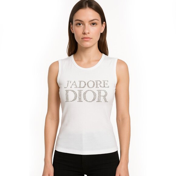 Authentic Christian Dior J'Adore Dior Rhinestones Galliano Tank Top Shirt 38 - Picture 2 of 6